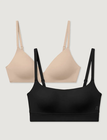 Second Skin Wireless T-Shirt Bra & Light Support Bra (2-Pack)